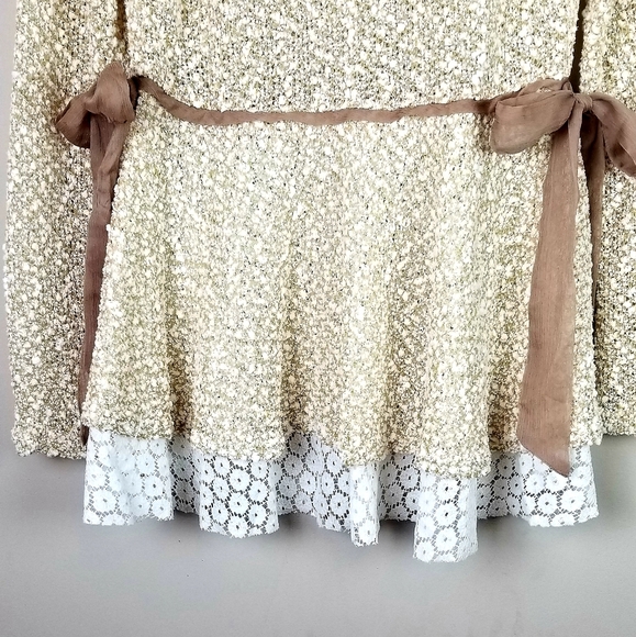 Haut Femme Altar'd State Taille M Beige Crochet Manches 3/4 - Bohème